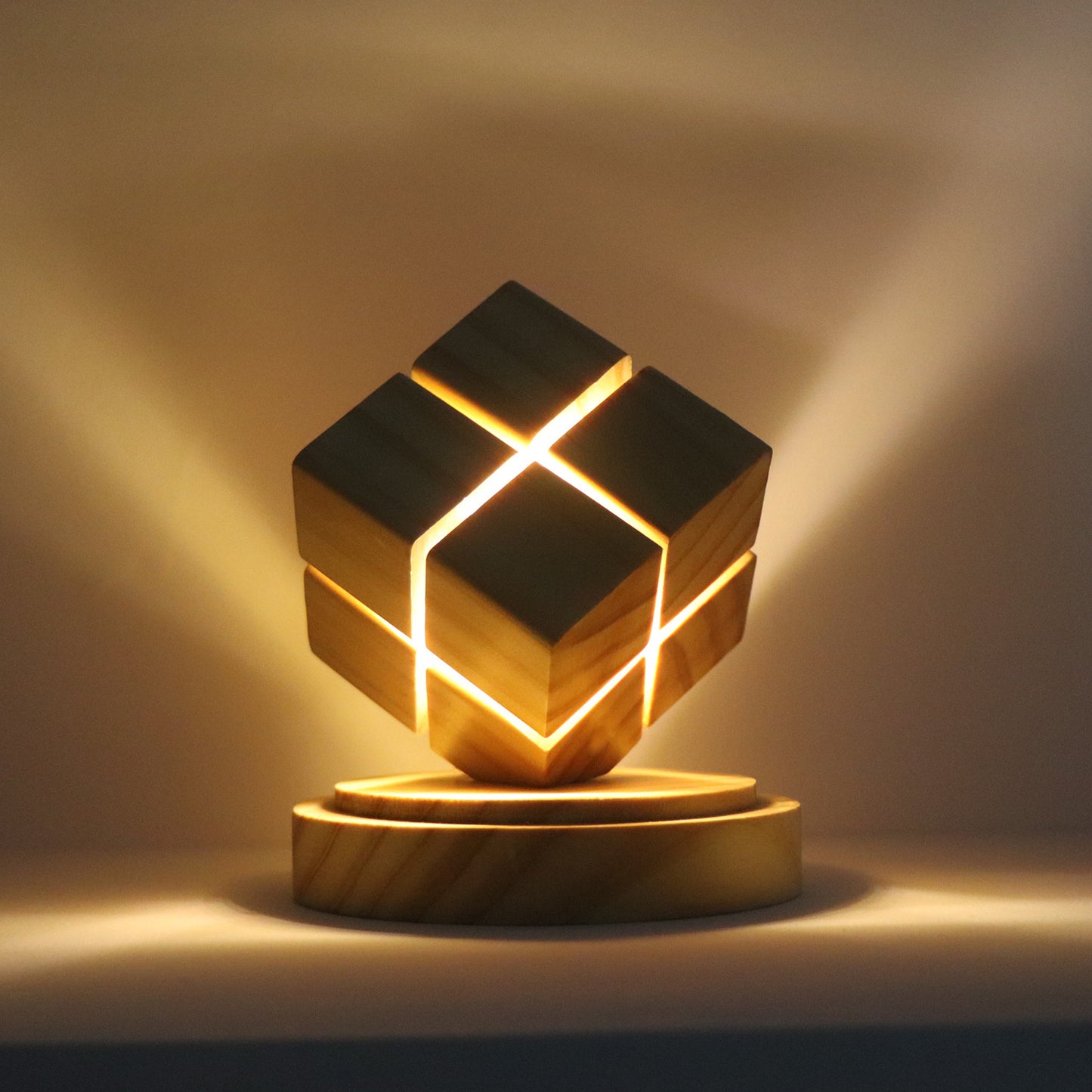 Wooden 2x2 Cube Lamp – Battery Powered LED Light