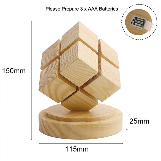 Wooden 2x2 Cube Lamp – Battery Powered LED Light