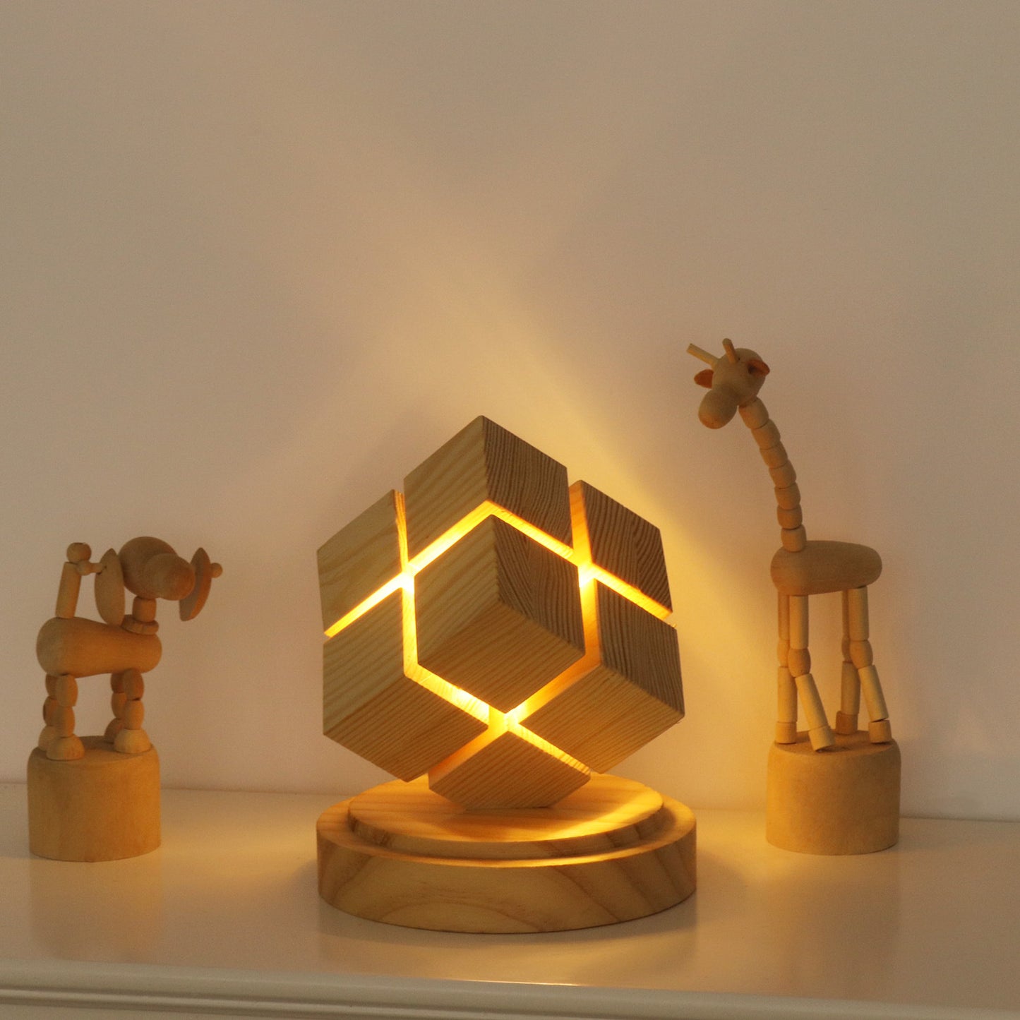 Wooden 2x2 Cube Lamp – Battery Powered LED Light