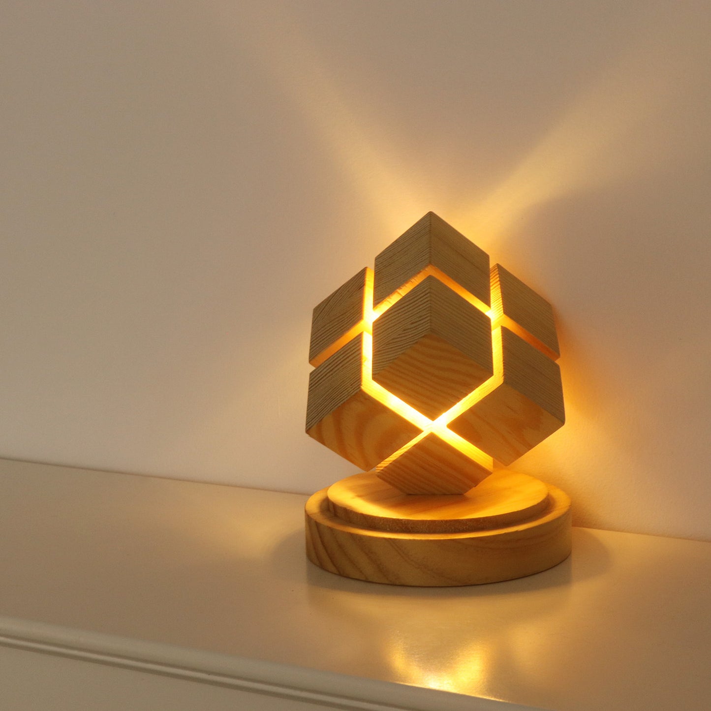 Wooden 2x2 Cube Lamp – Battery Powered LED Light