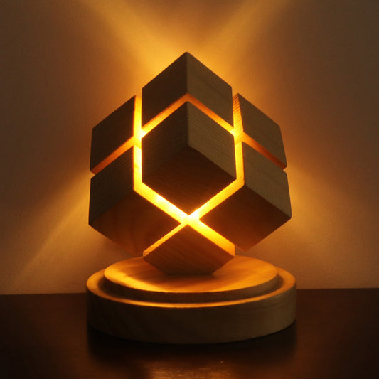 Wooden 2x2 Cube Lamp – Battery Powered LED Light
