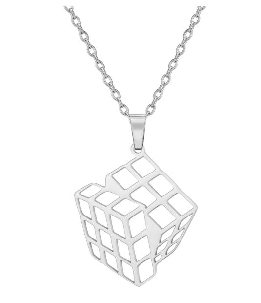 Cube Pendant Stainless Steel Hollow Cube Pendant Necklace (Silver) – CYCubes