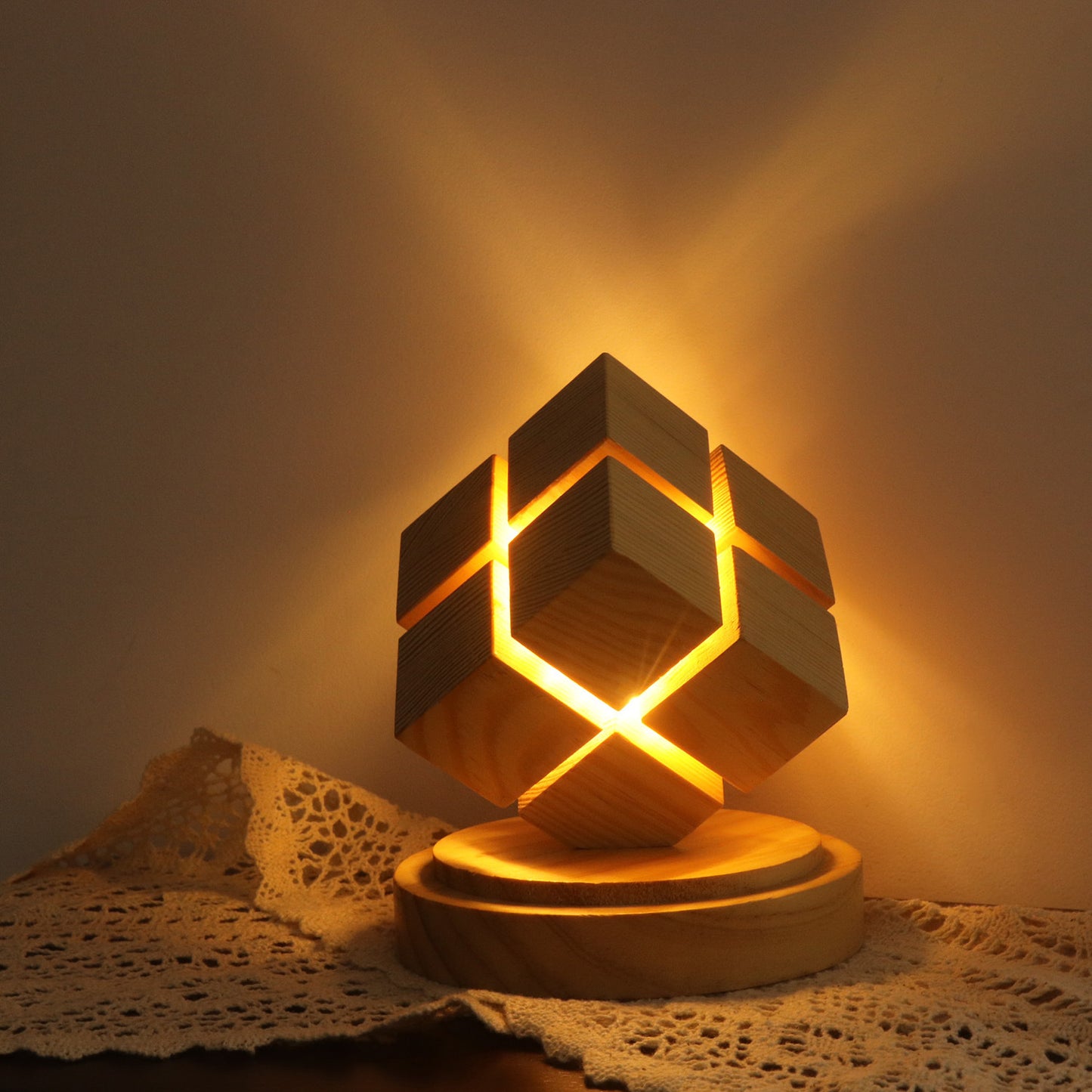 Wooden 2x2 Cube Lamp – Battery Powered LED Light